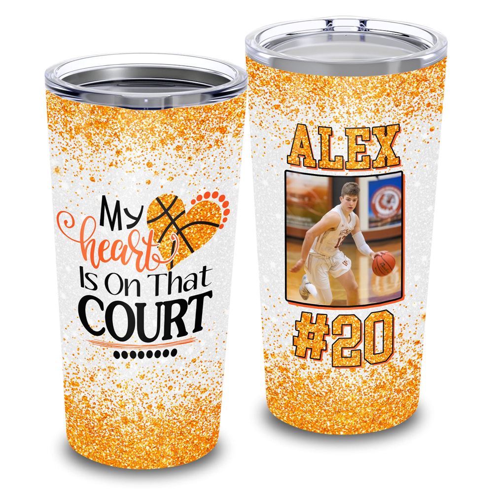 Basketball Mom My Heart Is On That Court Custom Image 20oz Tumbler