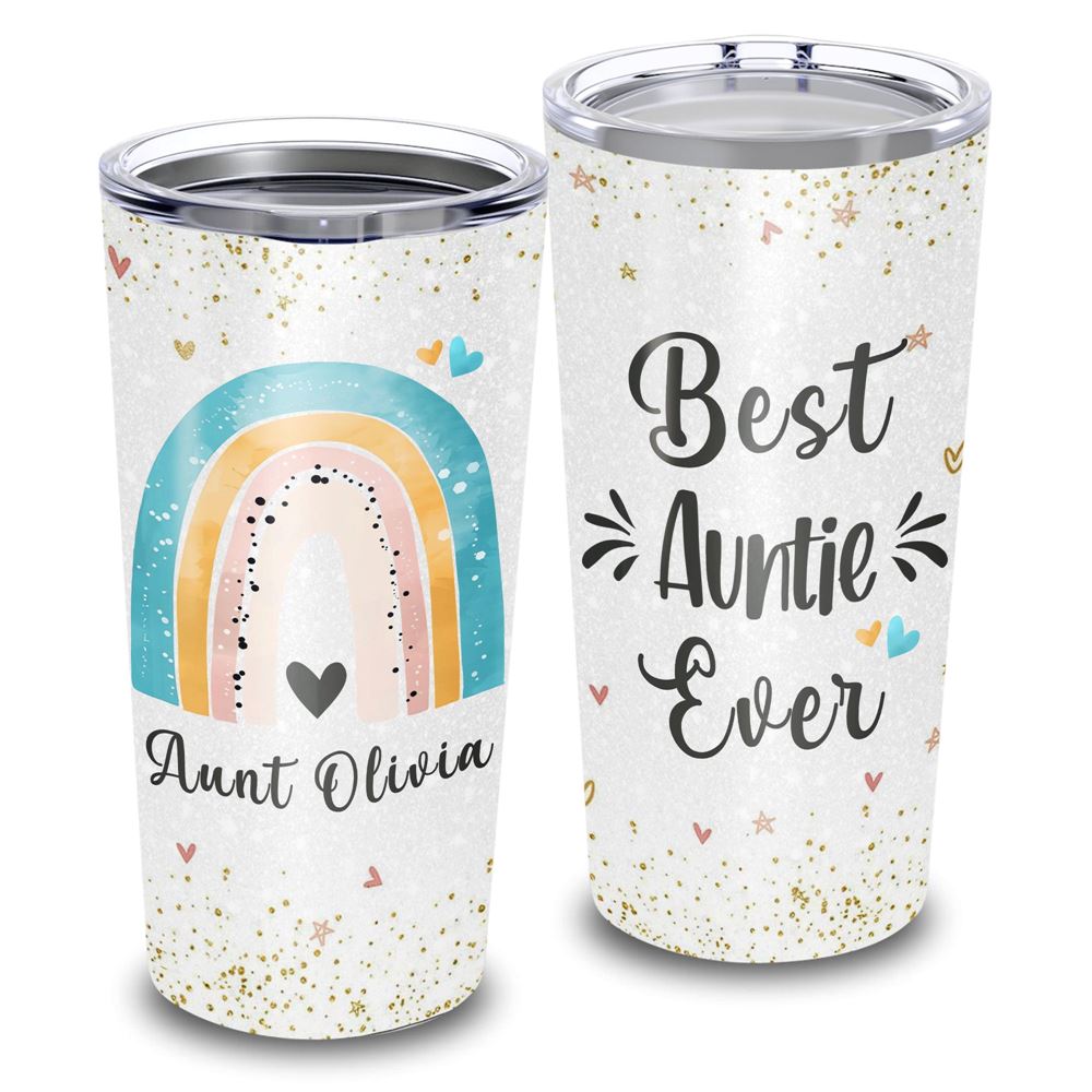 Best Auntie Ever Boho Rainbow Custom Name 20oz Tumbler