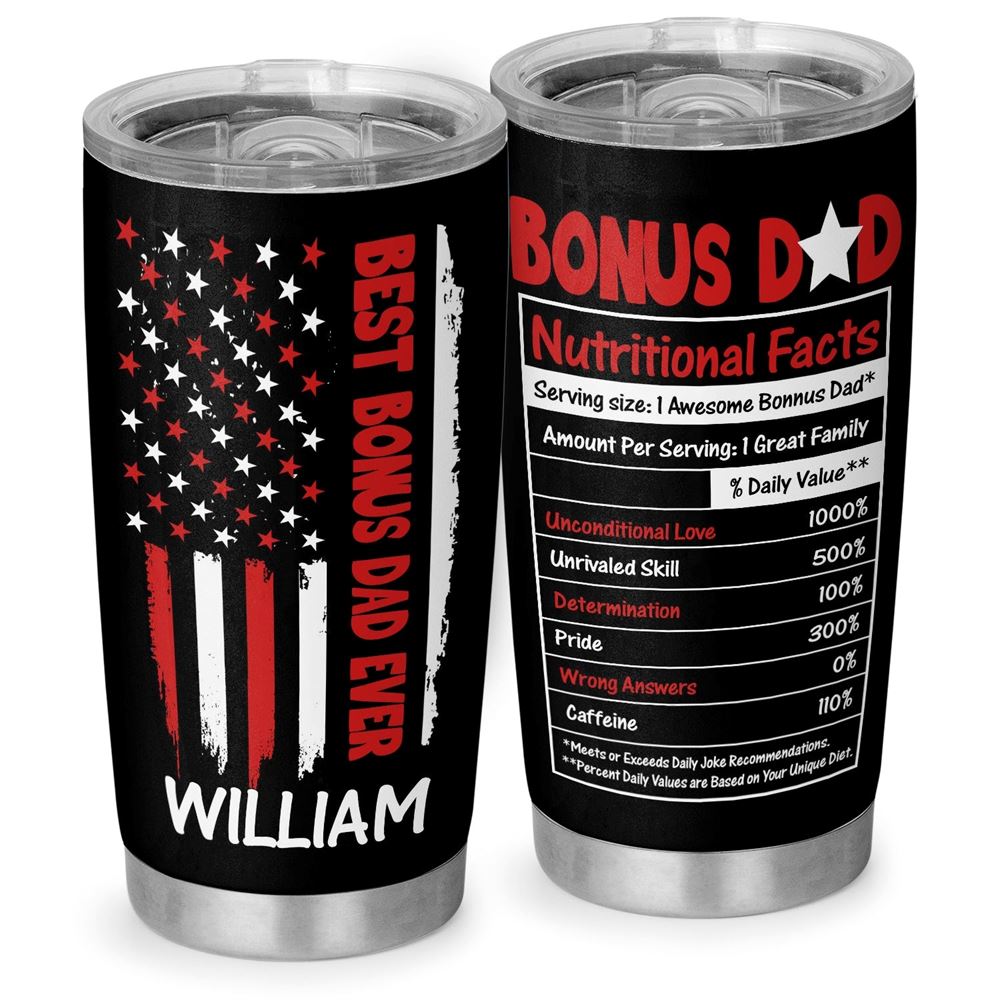 Best Bonus Dad Ever Stepdad Nutrition Fact Personalized 20oz Tumbler