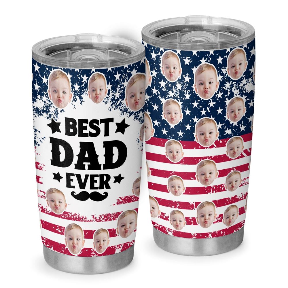 Best Dad Ever New Dad Usa Flag Personalized Face 20oz Tumbler