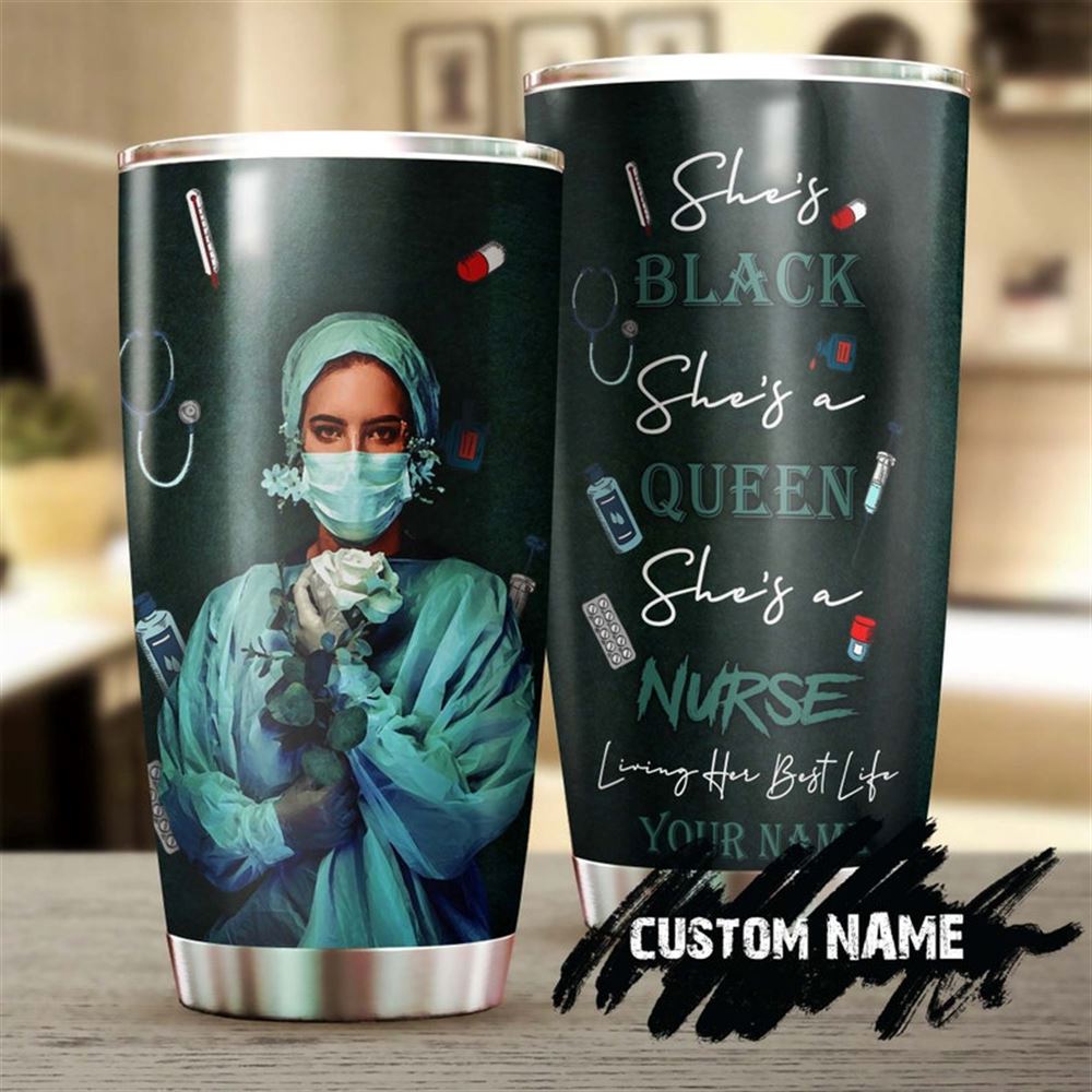 Black Nurse Holding White Rose Personalized Nurse Tumbler-funny Nurse Tumbler-appreciation Nurse Gif