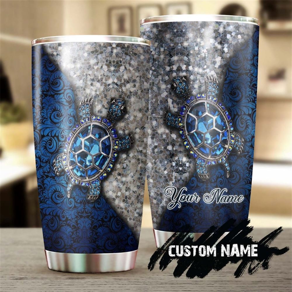 Blue Turtle Jewelry Style Personalized Steel Tumbler- Turtle Present- Unique Tumbler- Birthday Gift