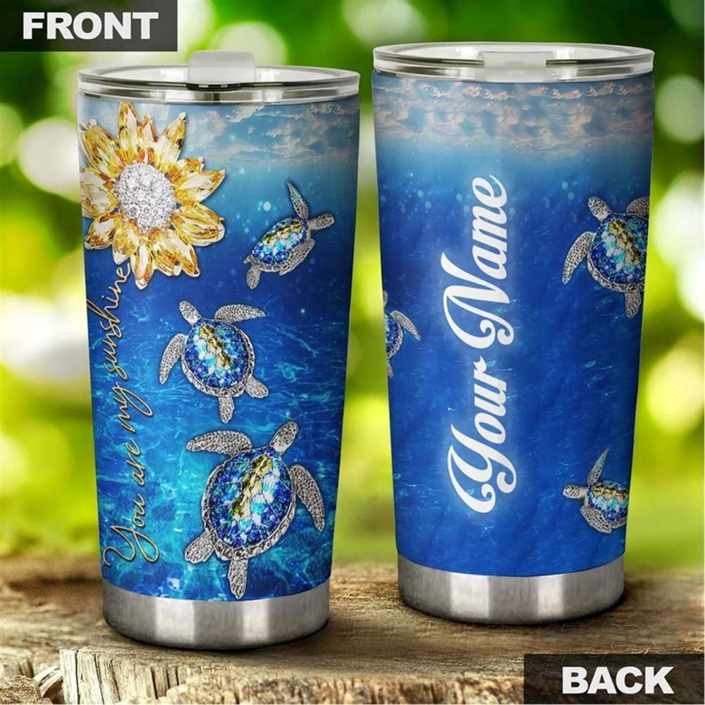 Blue Turtle Jewelry Sunflower You Are My Sunshine Personalized Tumbler- Turtle Present- Unique Birth