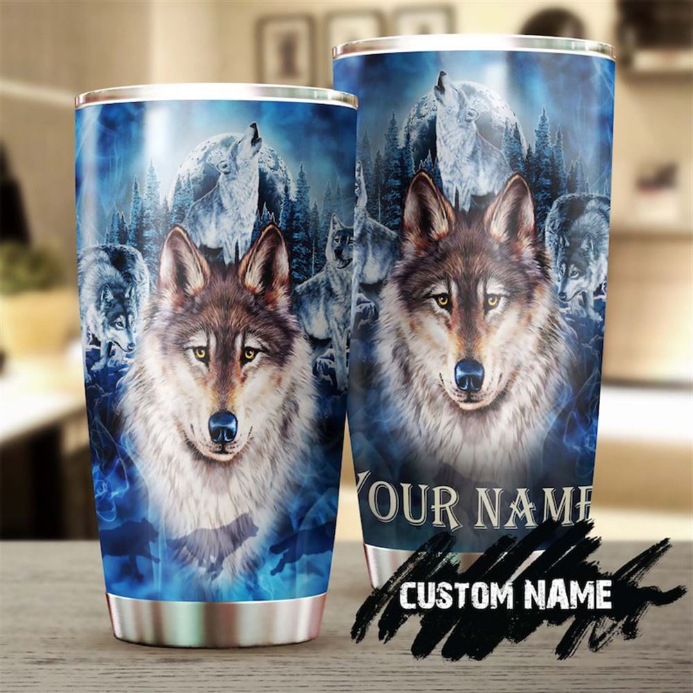 Blue Wolf Art Personalized Tumbler - Wolf Lover Tumbler- Birthday Gift - Gift For Her Gift For Him -