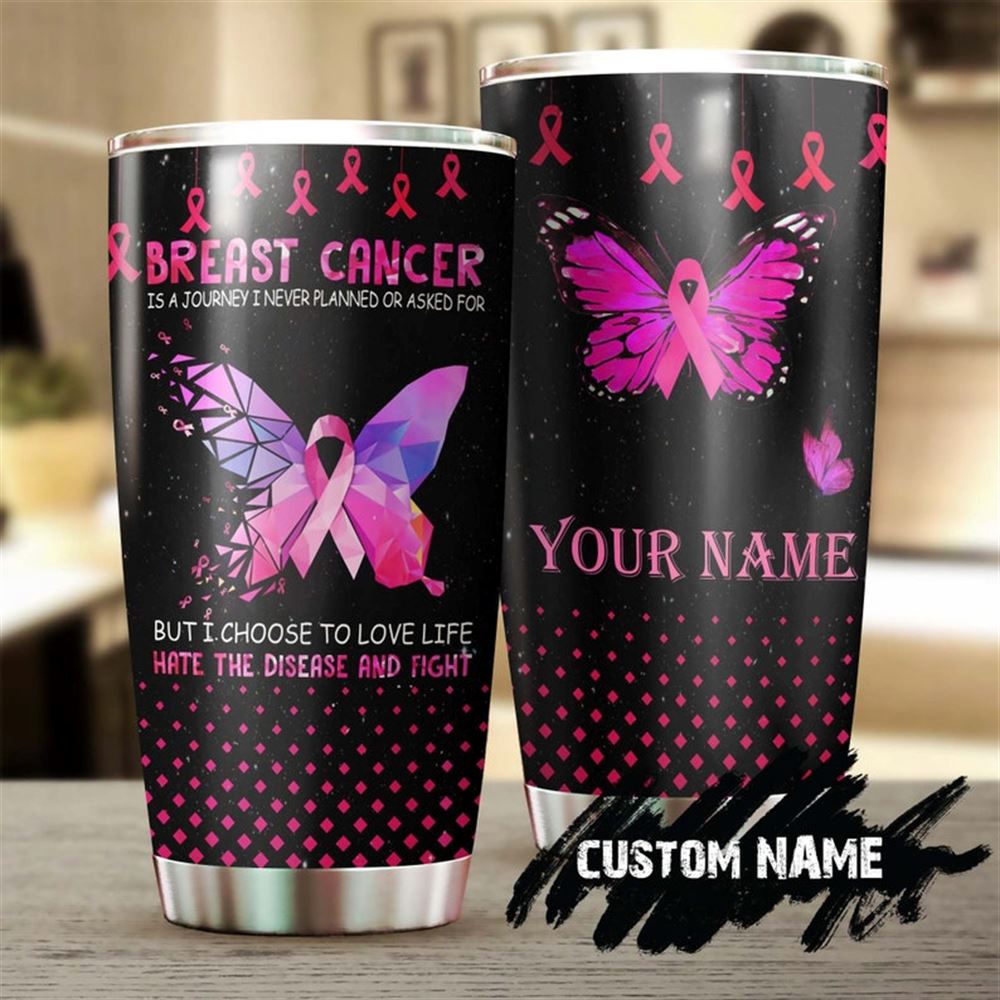 Breast Cancer Love Life Butterfly Personalized Tumbler-breast Cancer Tumbler-pink Ribbon Tumbler-can