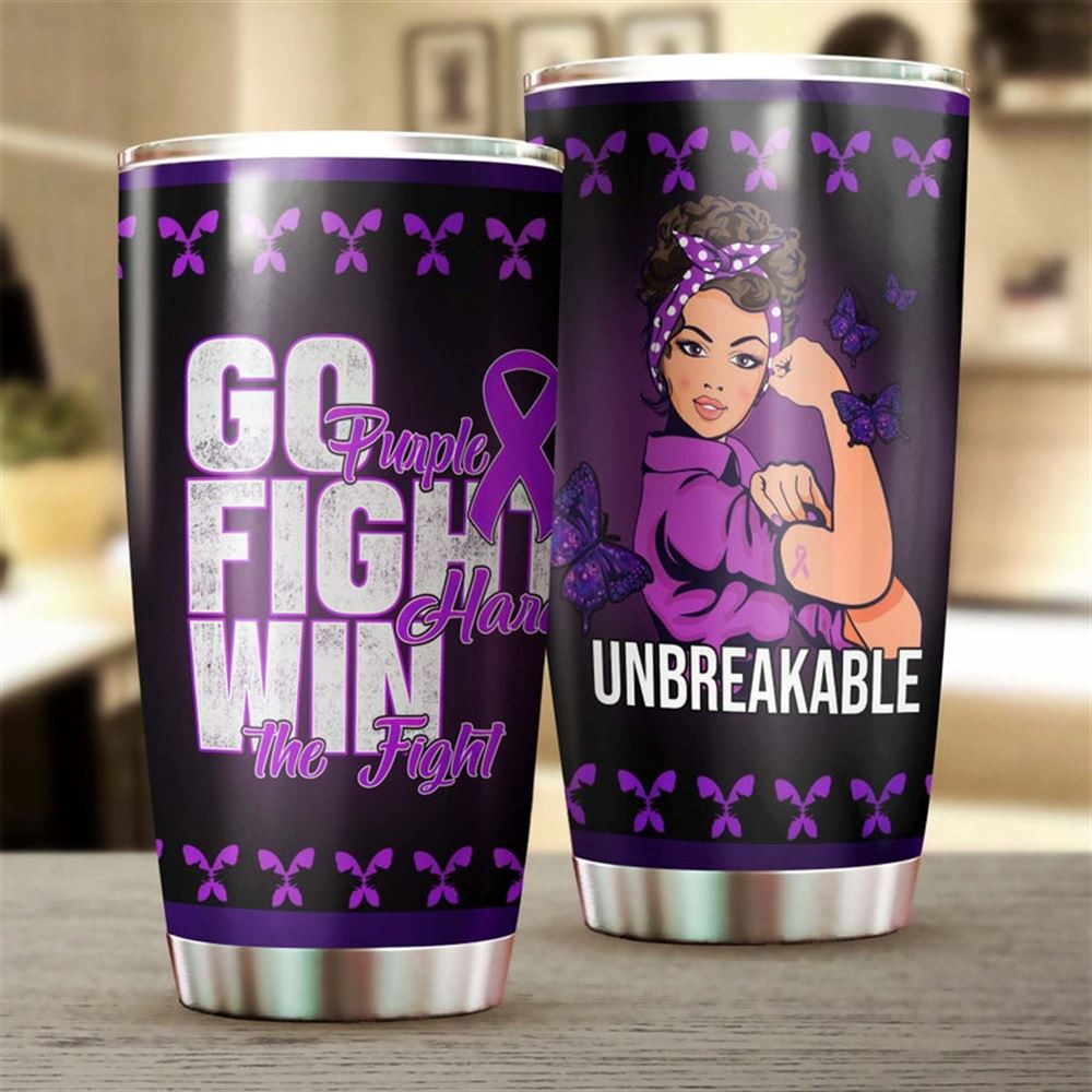 Breast Cancer Warrior Go Fight Win Purple Steel Tumbler-breast Cancer Tumbler -pink Ribbon Tumbler-c