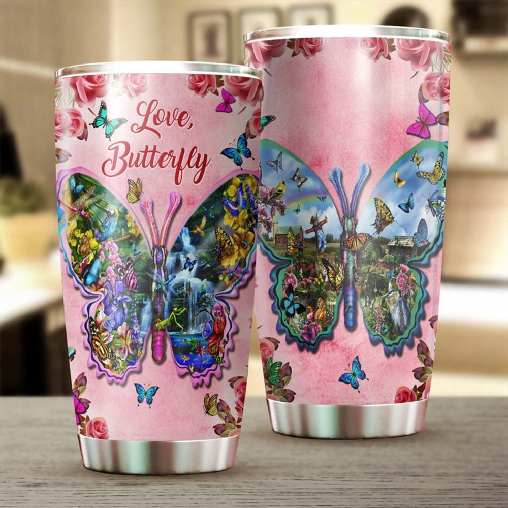 Butterfly Love Beautiful Waterfall Butterfly Tumbler-unique Gift Tumbler-birthday Gift Christmas Gif