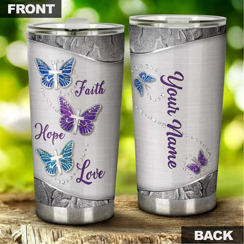 Butterfly Silver Style With Cross Personalized Tumbler-birthday Gift Christmas Gift For Butterfly Lo