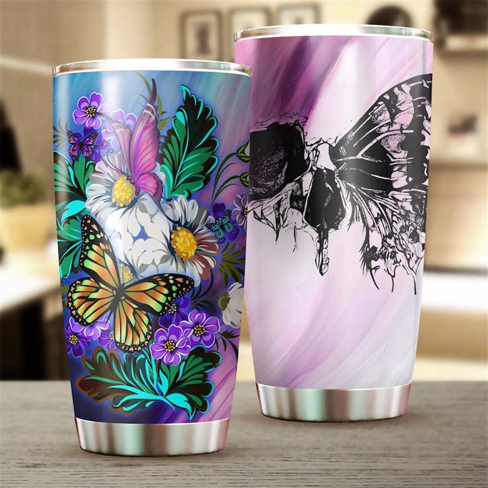 Butterfly Skull Flower Tumbler-unique Fancy Tumbler Gift -birthday Gift Christmas Gift For Butterfly