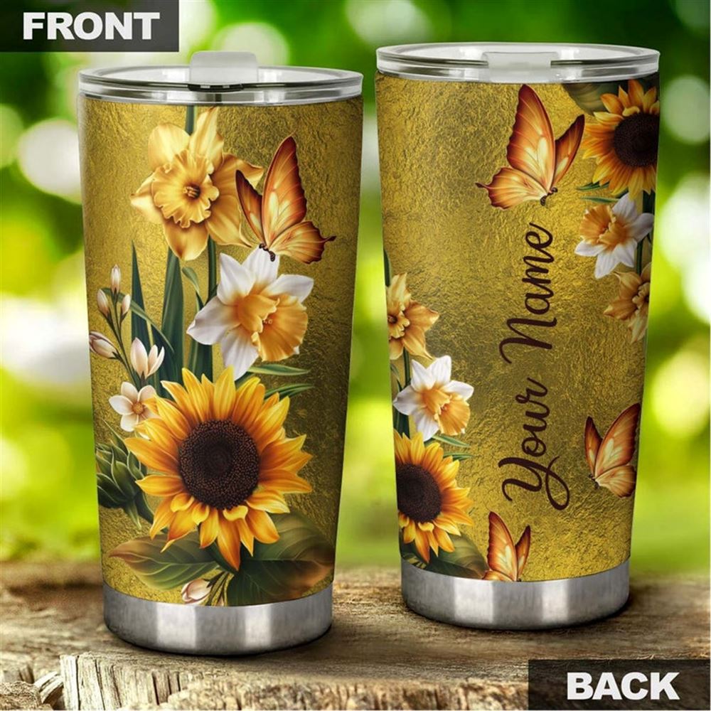 Butterfly Sunflower Lily Personalized Butterfly Tumbler-unique Tumbler-birthday Gift Christmas Gift