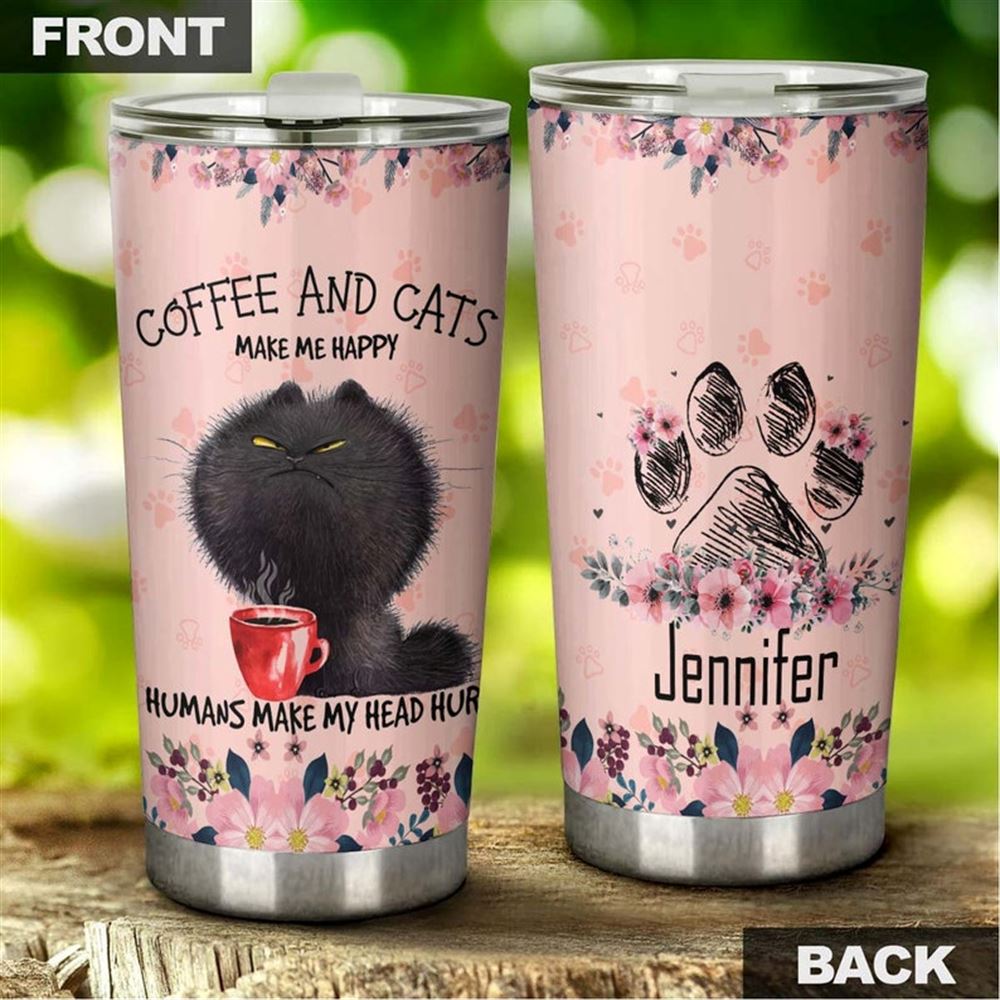 Cat And Coffee Make Me Happy Cat Paw Personalized Tumbler-cat Tumbler-gift For Cat Lover-mothers Da