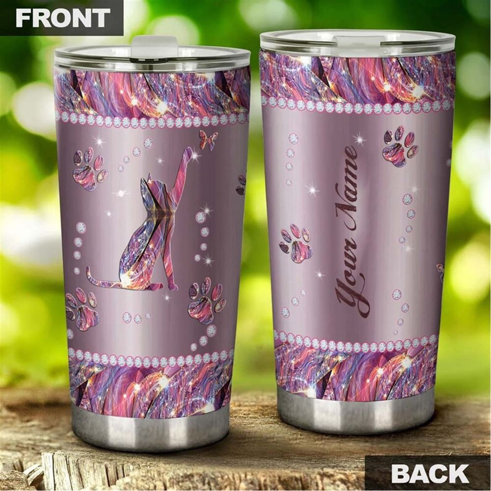 Cat Couple Moon Art Personalized Tumbler-cat Tumbler- Gift For Cat Mom Cat Dad- Gift For Cat Lover-c