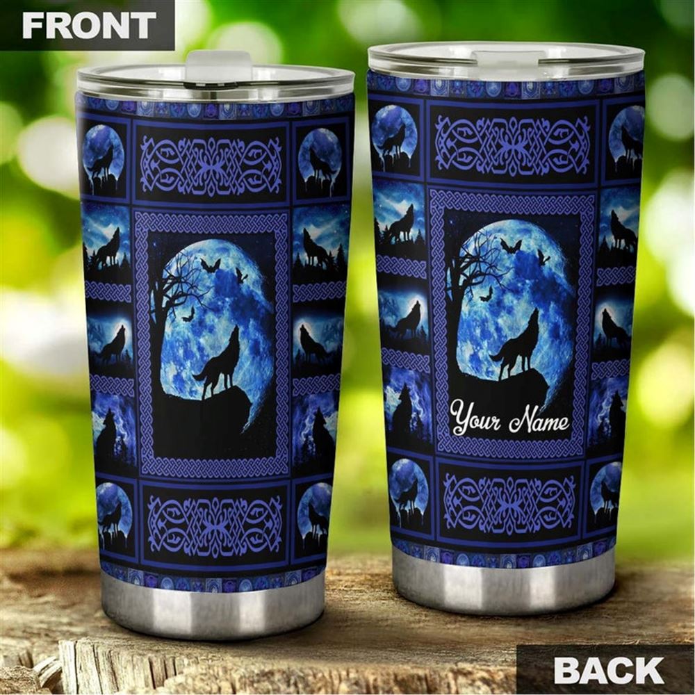 Celtic Wolf Personalized Tumbler - Wolf Lover Tumbler- Birthday Gift - Gift For Her For Him - Unique