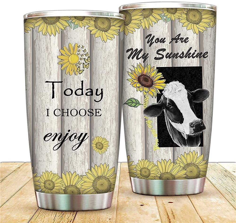 Cow 20 Oz Tumbler Mug Stainless Steel Vacuum Insulated Sunflower Cup You Are My Sunshine Travel Coff