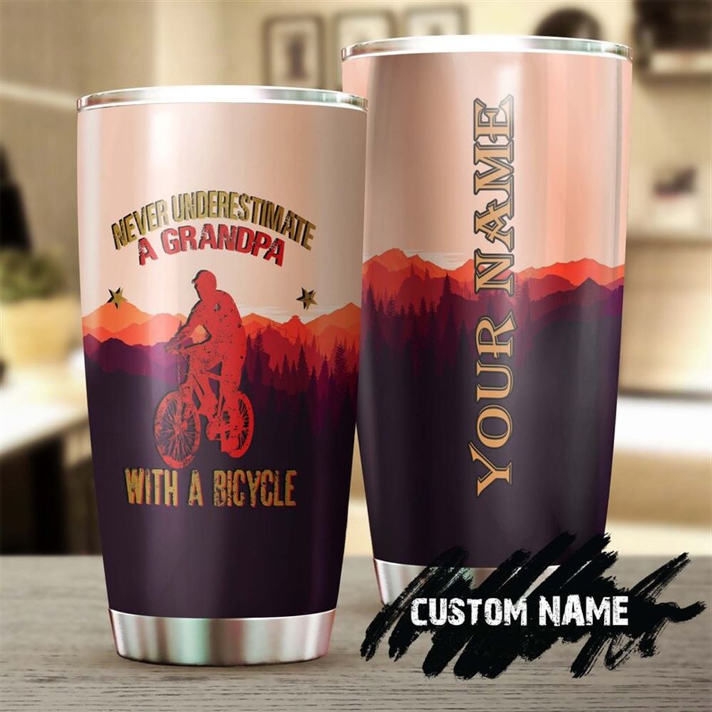 Cycling Grandpa Never Underestimate Grandpa With A Bicycle Personalized Tumbler-grandpa Tumbler-birt