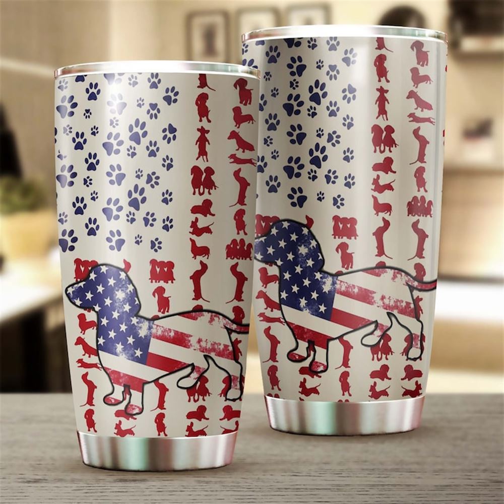 Dachshund Flag American Tumbler- Gift For Dachshund Dad Dachshund Mom- Gift For Dachshund Lover Dog