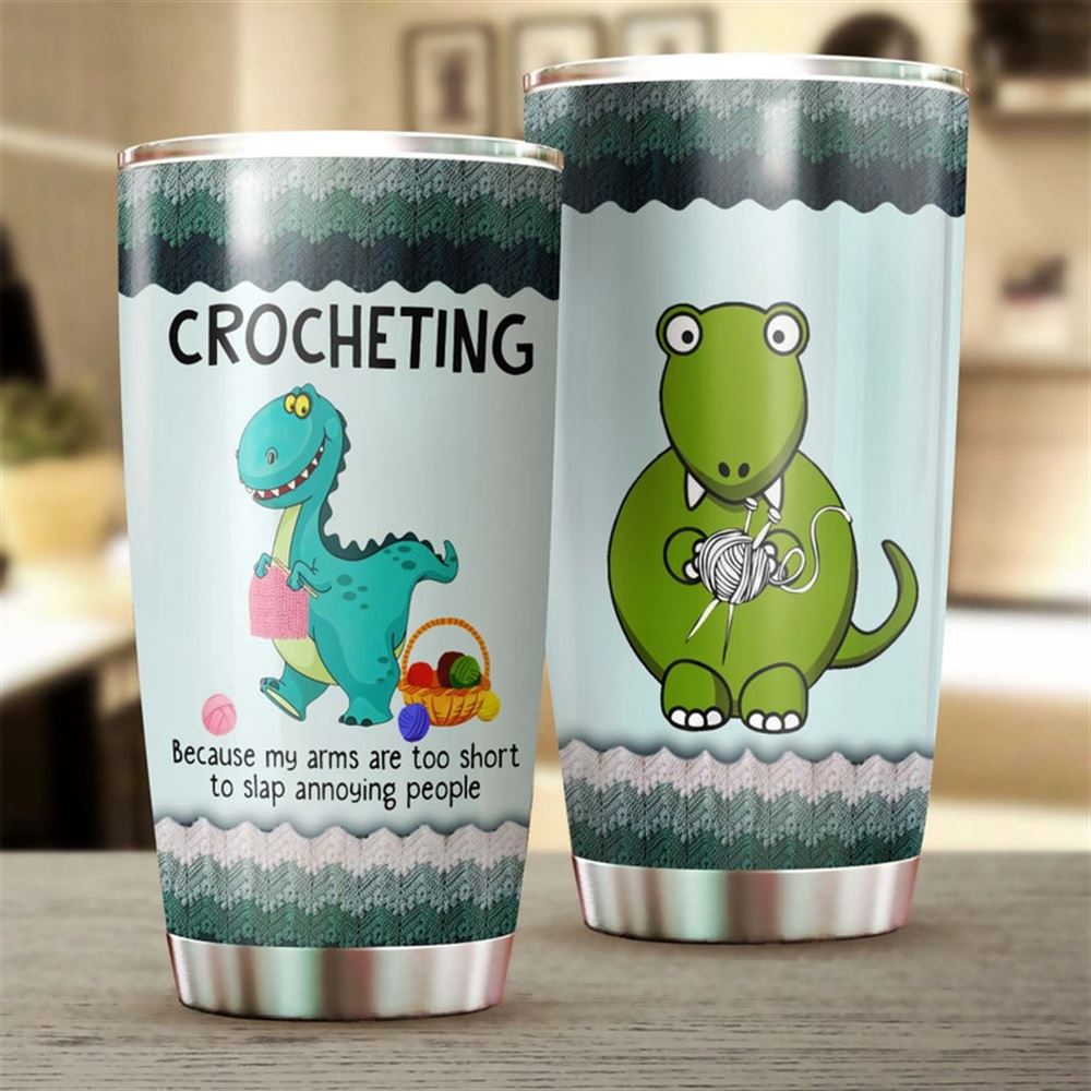 Dinosaur Crocheting Stainless Steel Tumbler - Knitting Tumbler - Special Birthday Gift - Gift For He