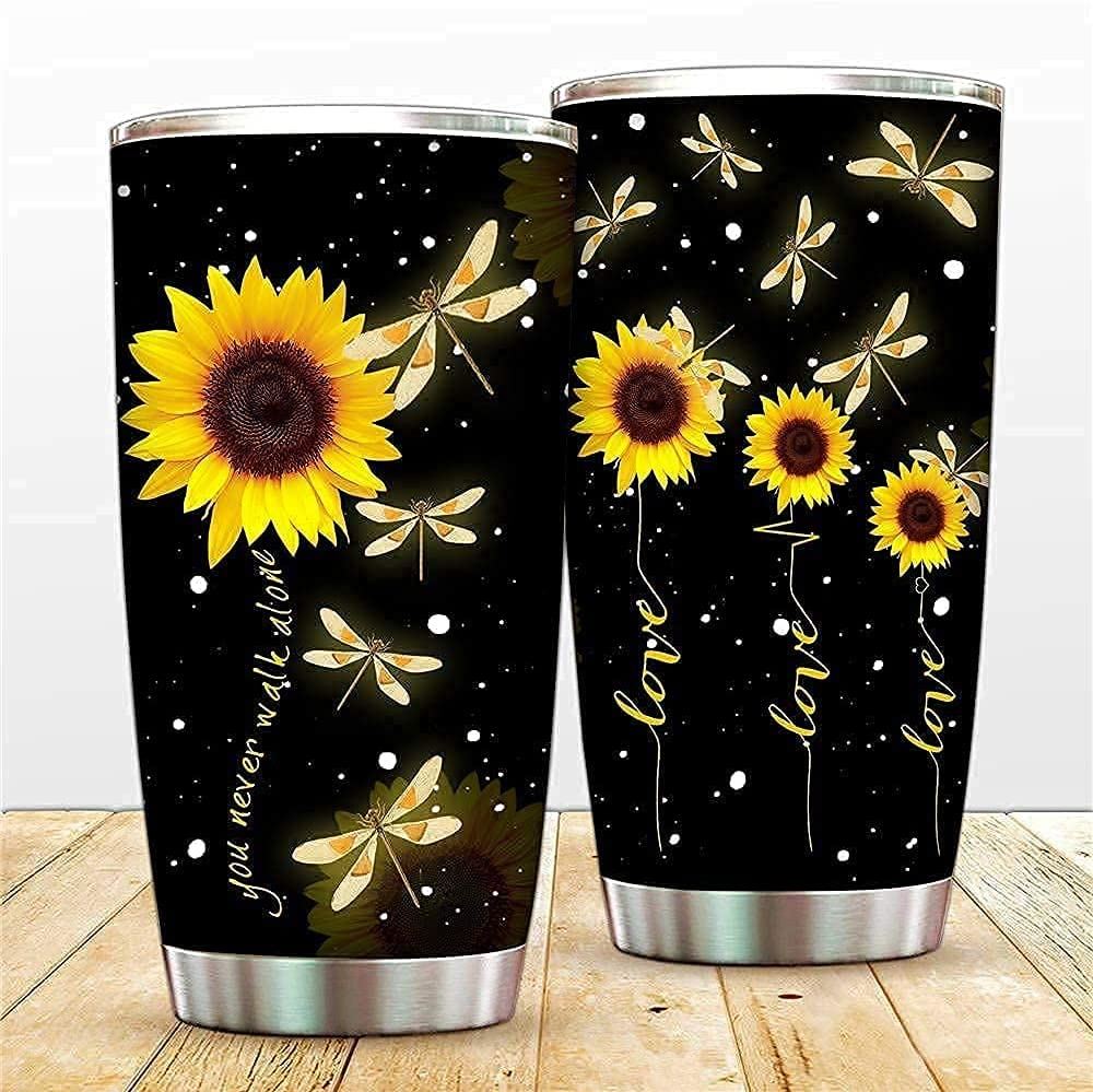 Dragonfly 20 Oz Tumbler Mug Stainless Steel Vacuum Insulated Sunflower Cup Travel Coffee Mug With Li