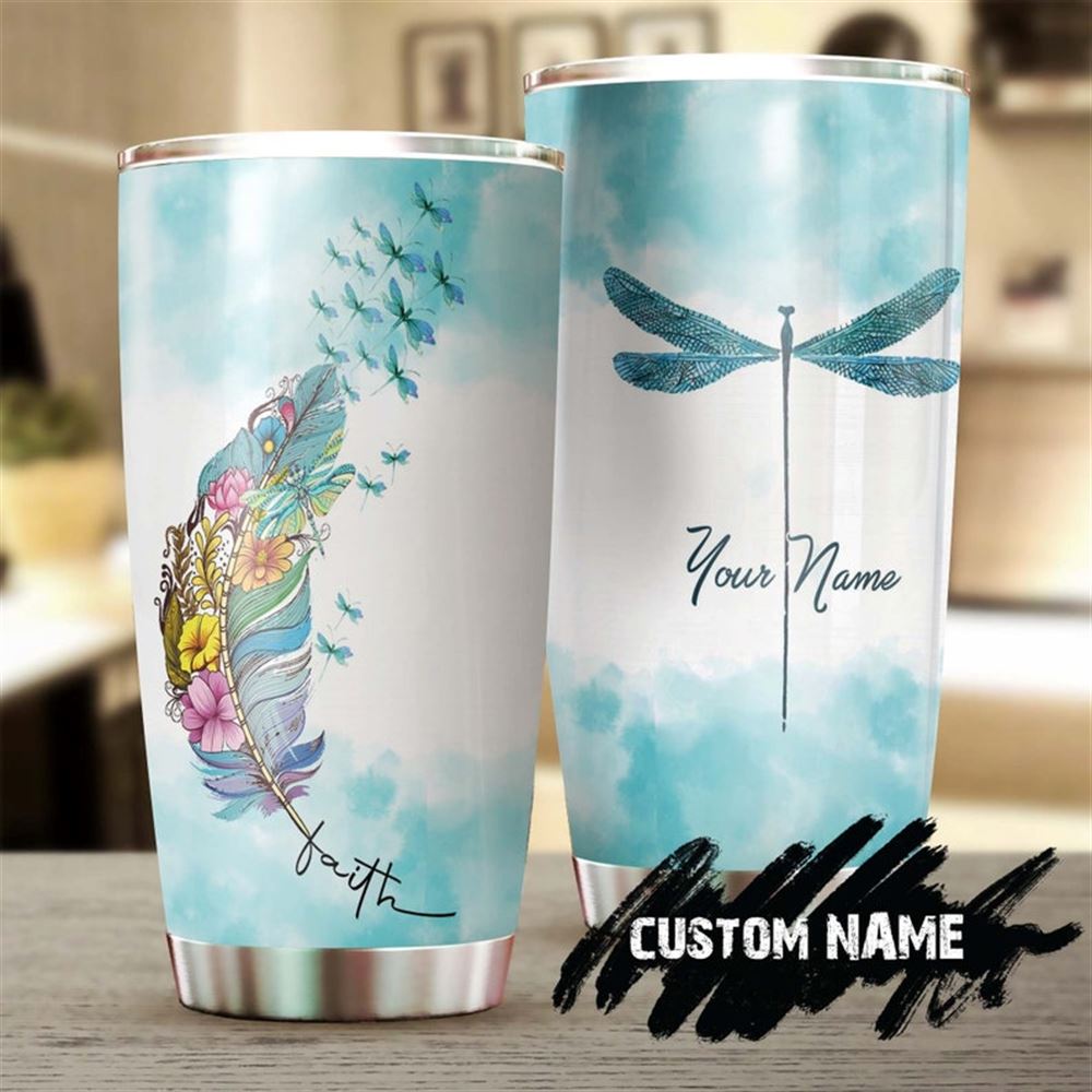 Dragonfly Faith Colorful Feather Personalized Tumbler-jesus Gift -birthday Christmas Gift For Jesus