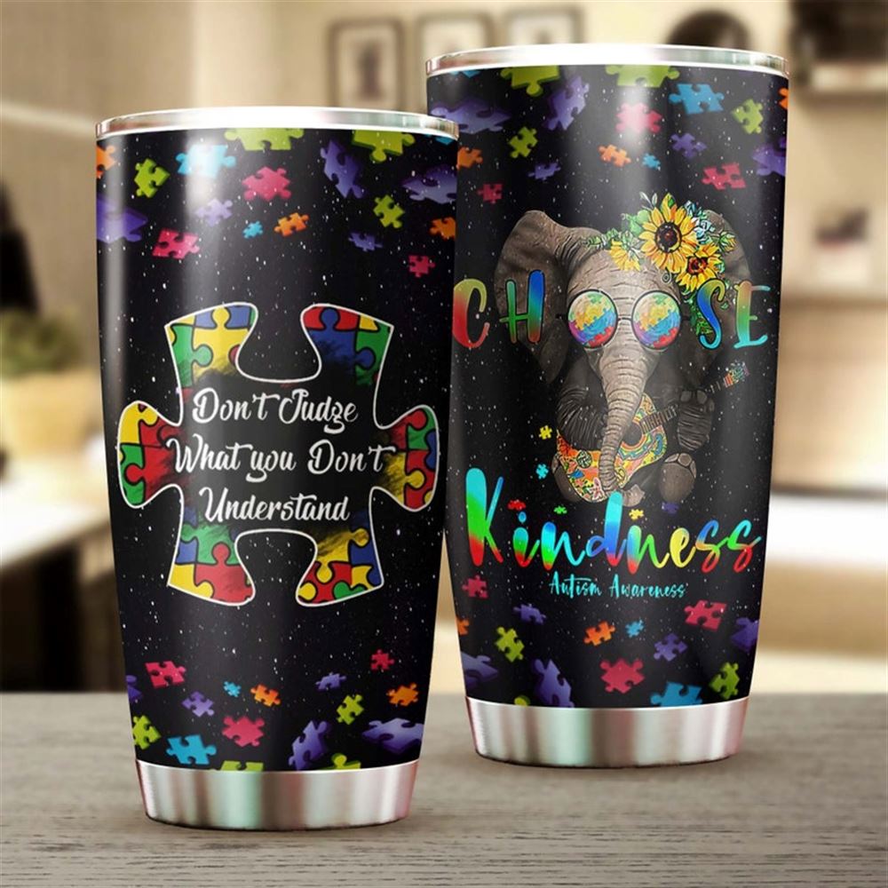 Elephant Autism Choose Kindness Personalized Steel Tumbler- Autism Tumbler - Autism Gift - Gift For