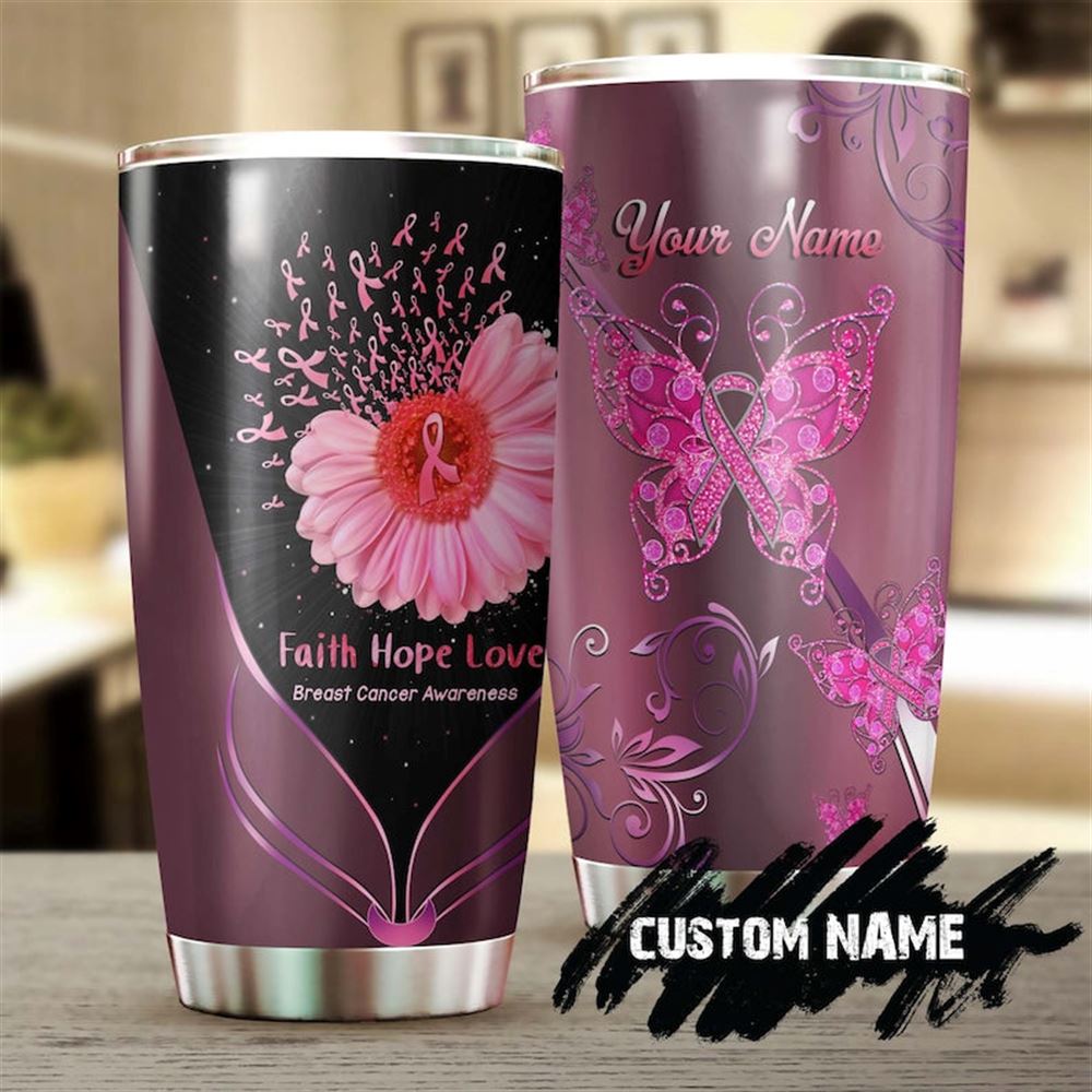 Faith Hope Love Butterfly Personalized Tumbler-breast Cancer Tumbler-pink Ribbon Tumbler-cancer Trea