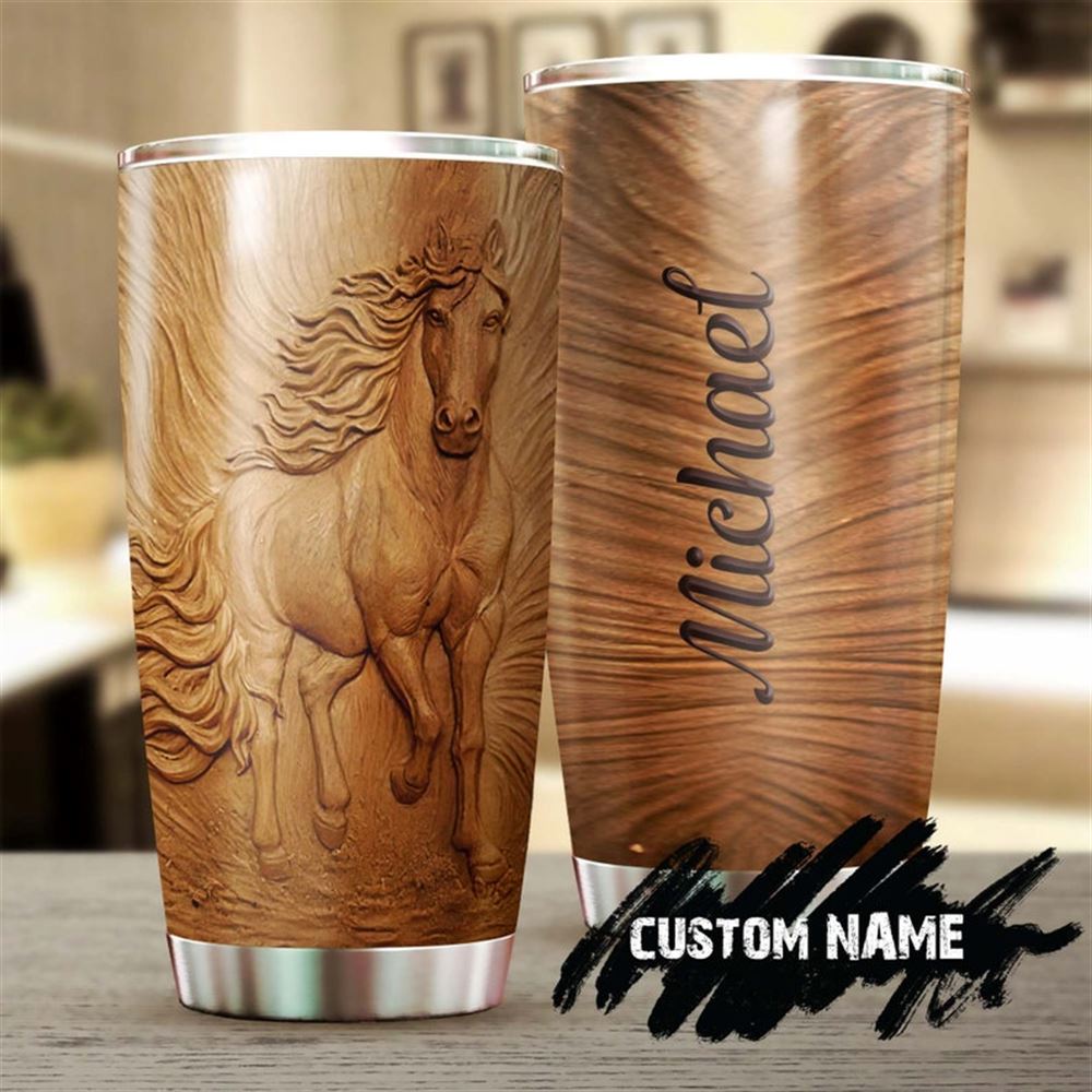 Horse Wooden Style Personalized Tumbler-gift For Horse Lover Horse Rider-gift For Her Gift For Him