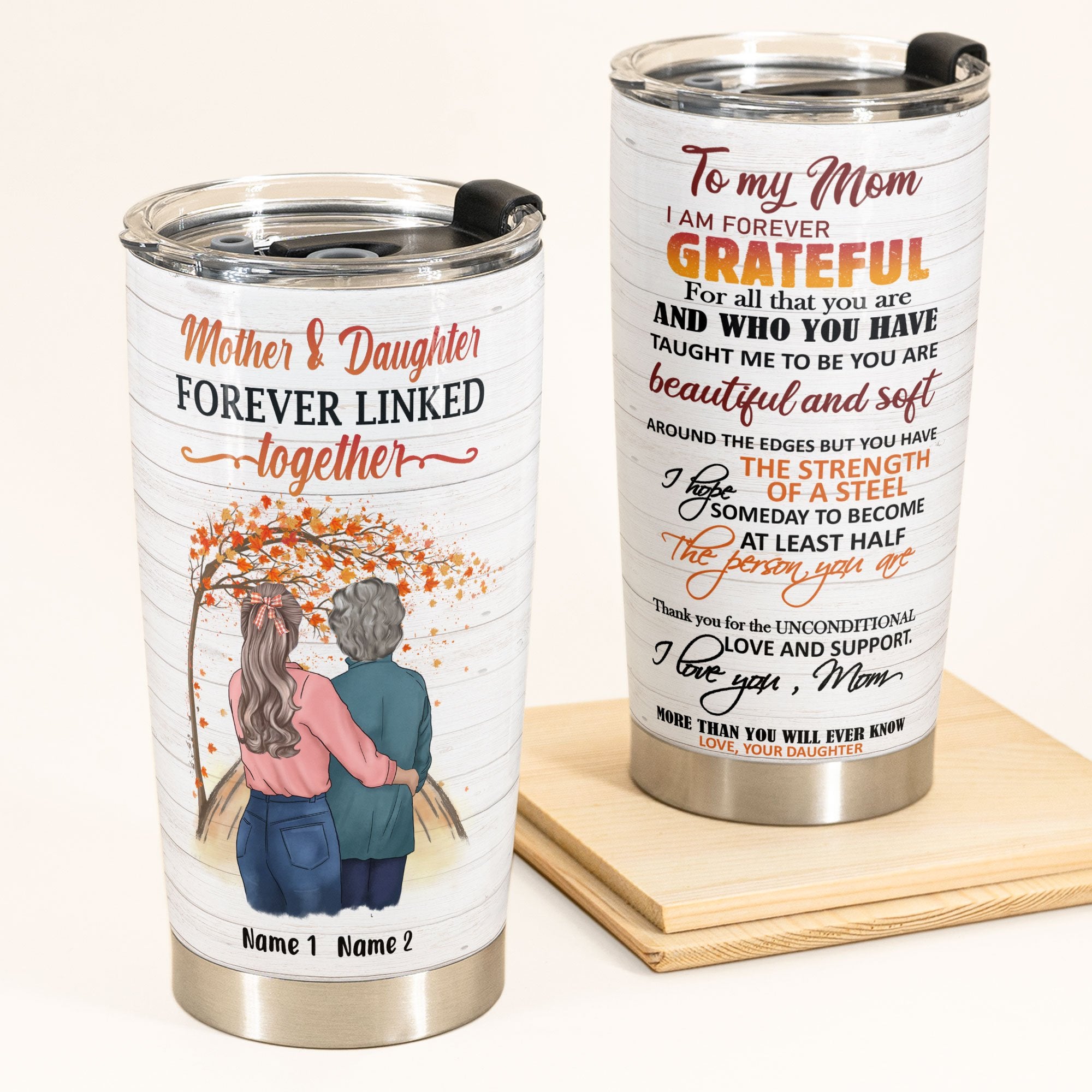 Mother And Daughter Forever Linked Together - Personalized Tumbler Cup - Halloween Gift For Mom - He