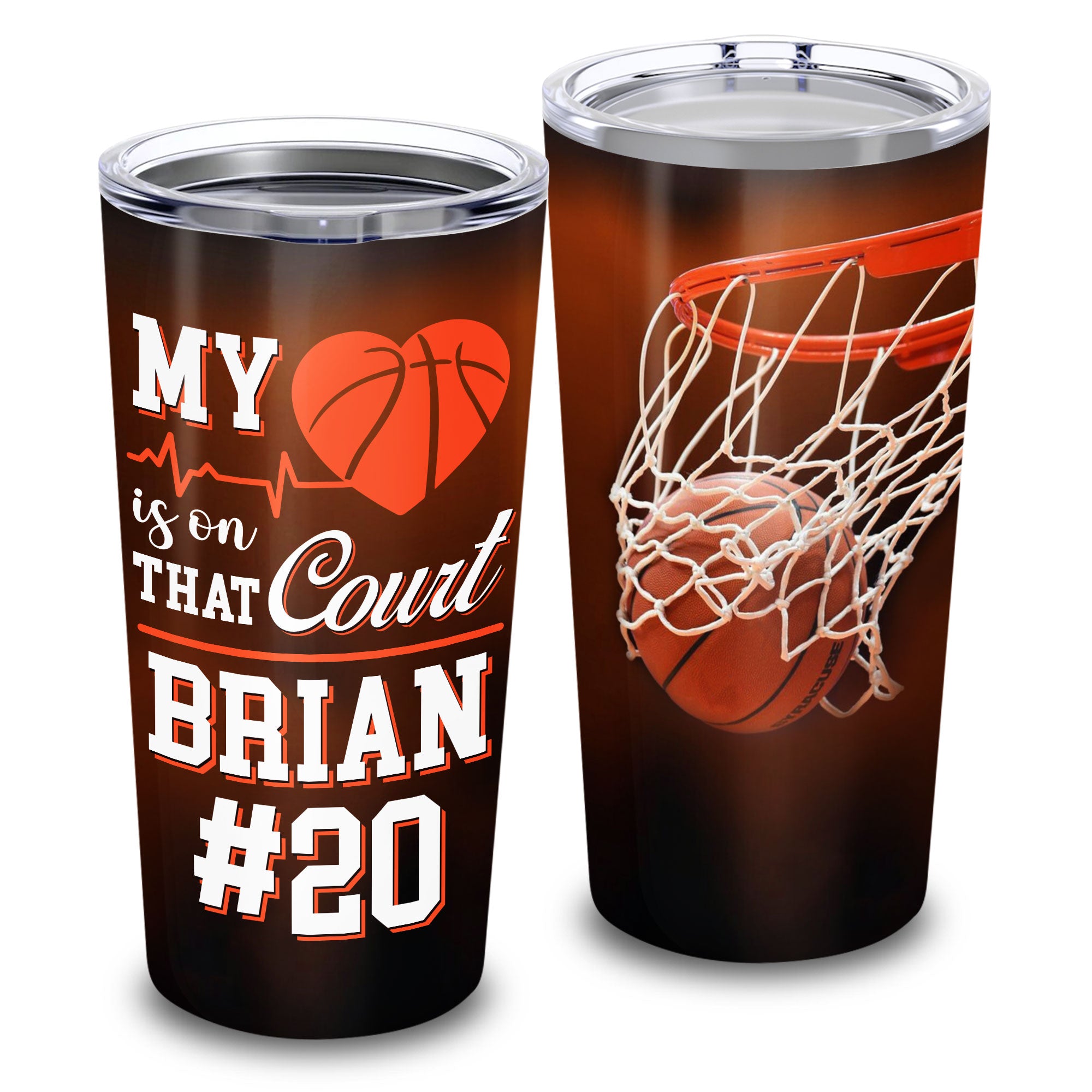 My Heart Is On That Court Custom Name Number 20oz Tumbler