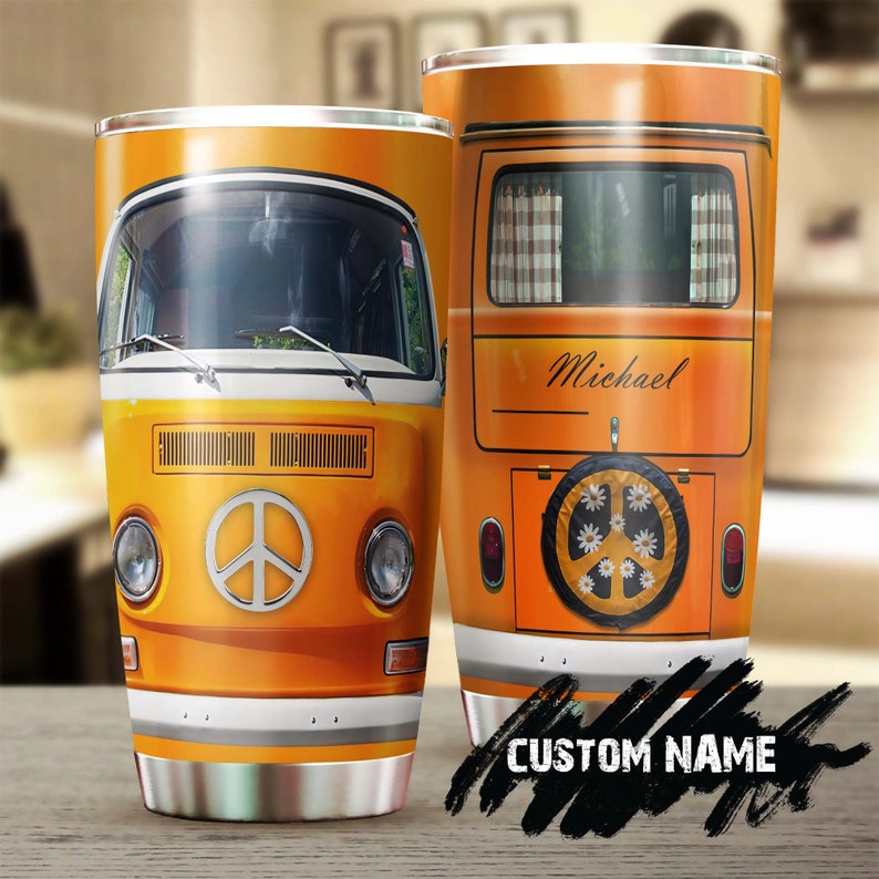 Old Orange Hippie Van Personalized Tumbler-boho Tumbler-gypsy Gift Bohemian Gift For Her Gift For Hi