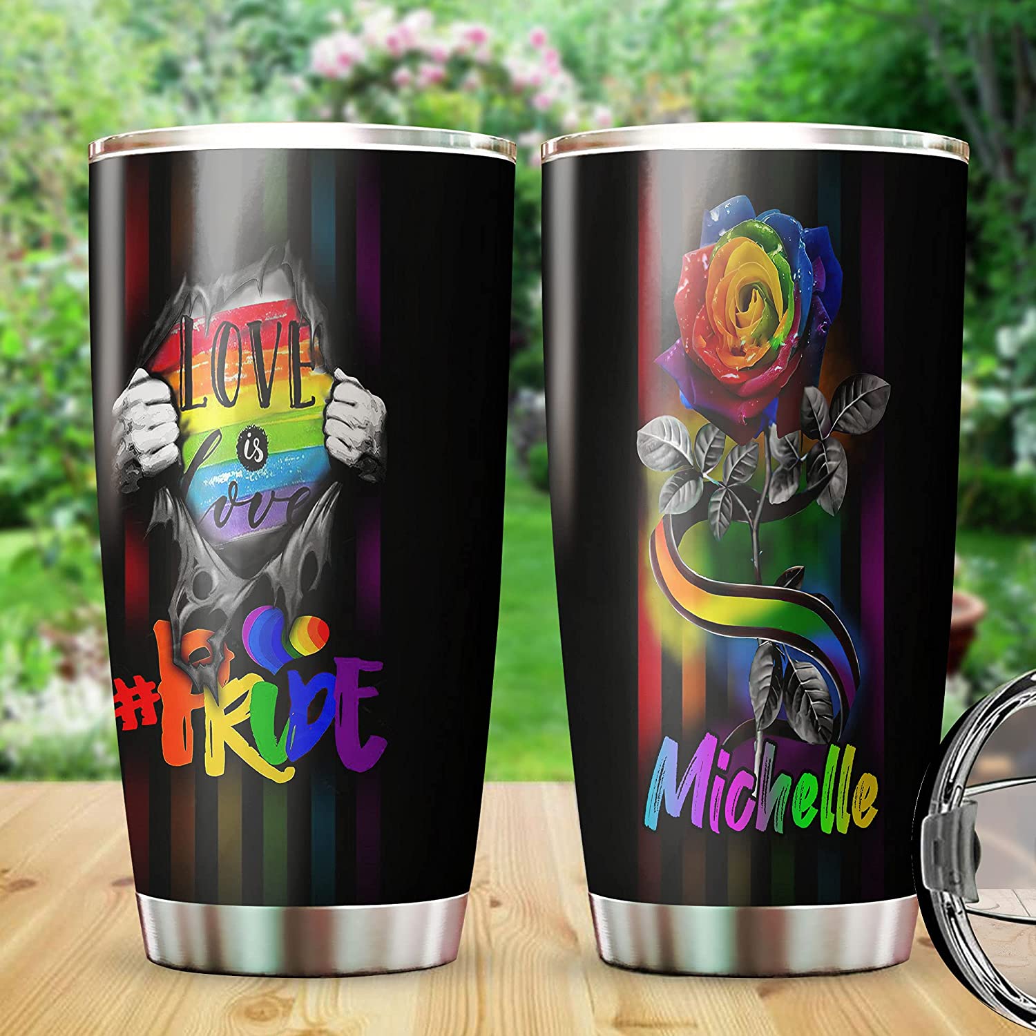 Personalized Stainless Steel Gay Tumbler Love Is Love Pride Lesbian Tumbler Pride Rainbow Gifts