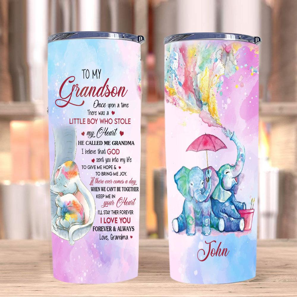 Personalized Tumbler To My Grandson Grandma To Grandson Gifts For Grandson Customized Elephant Tumbl