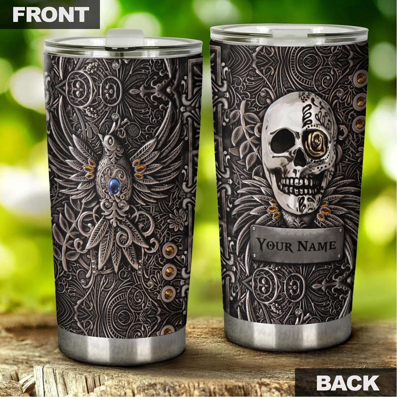 Silver Texture Phoenix Skull Personalized Tumbler-skull Tumbler-skull Birthday Gift Christmas Gift M