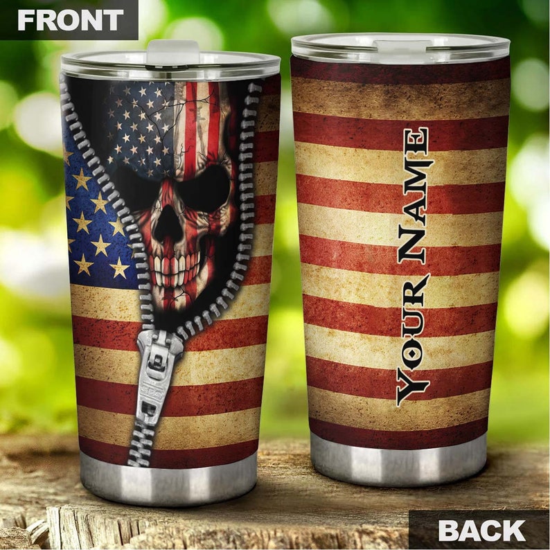 Skull Unzip Zipper American Flag Personalized Fancy Unique Tumbler-skull Tumbler-skull Birthday Gift