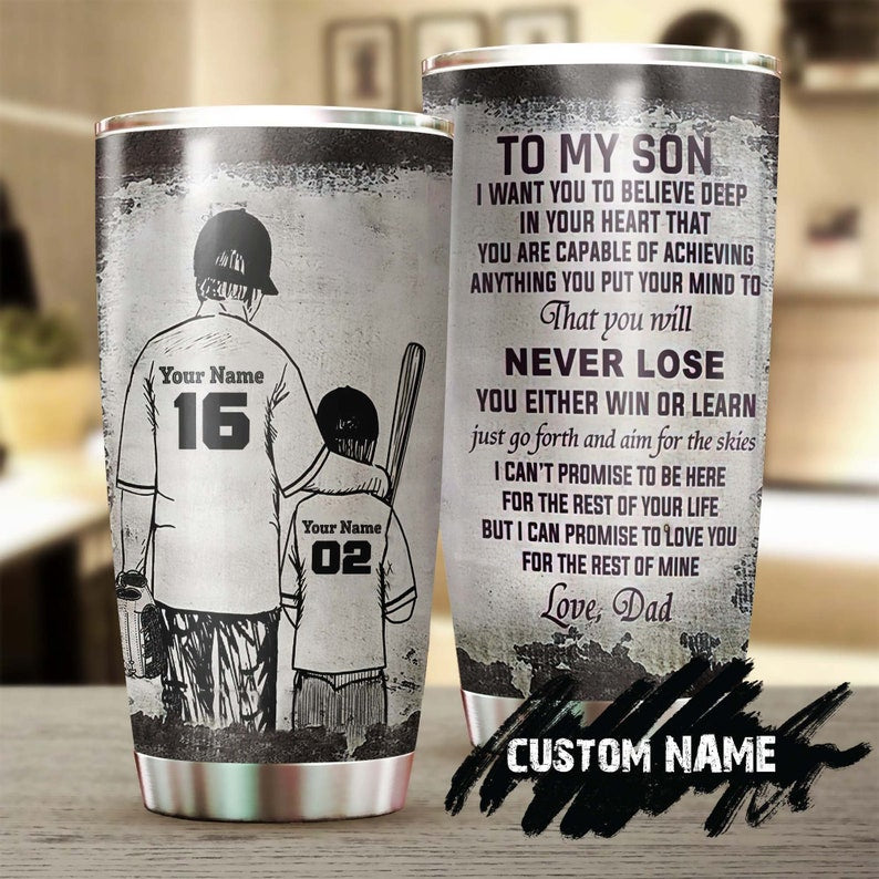 Son Gift Baseball Never Lose Personalized Dad Son Name Shirt Number Tumbler-unique Birthday Gift Chr