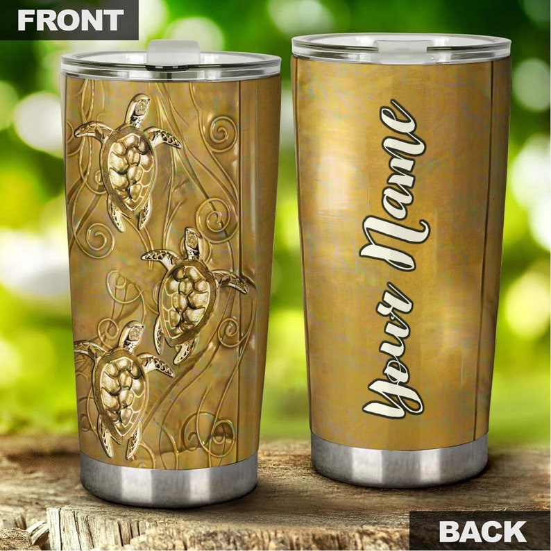 Turtle Gold Style Personalized Tumbler-turtle Present-unique Tumbler-birthday Christmas Gift For Tur