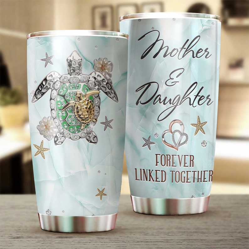 Turtle Mom And Daughter Forever Linked Mothers Day Gift Personalized Tumbler-turtle Present-birthda