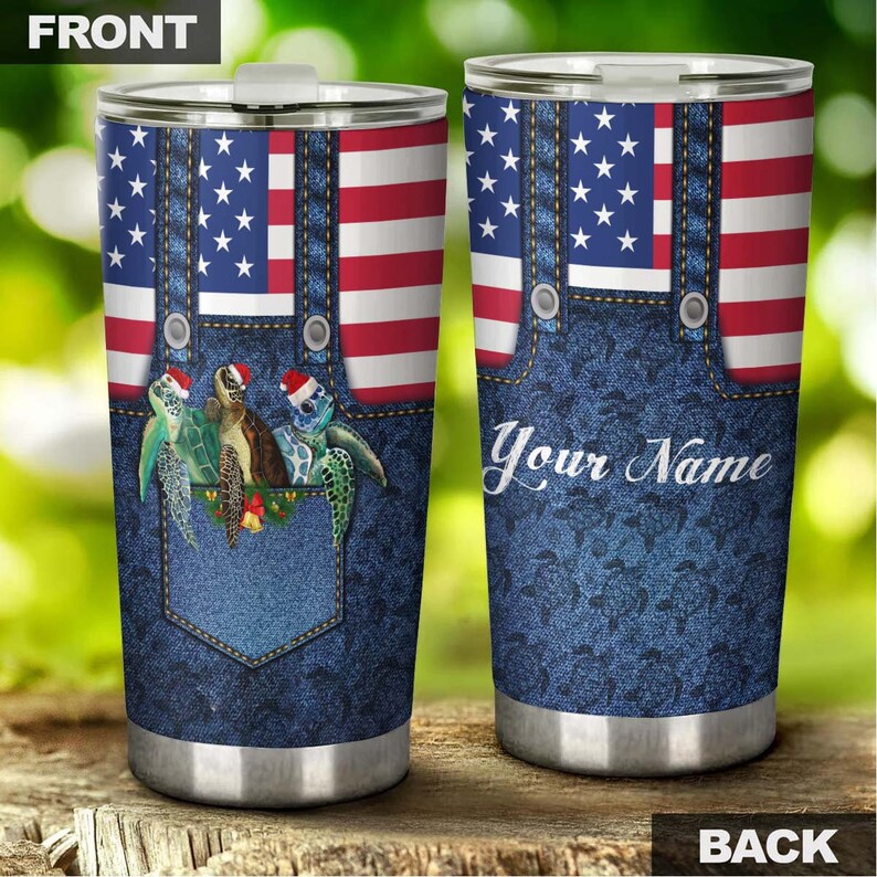 Turtle Pocket American Christmas Fancy Personalized Tumbler-turtle Present-unique Tumbler-birthday C