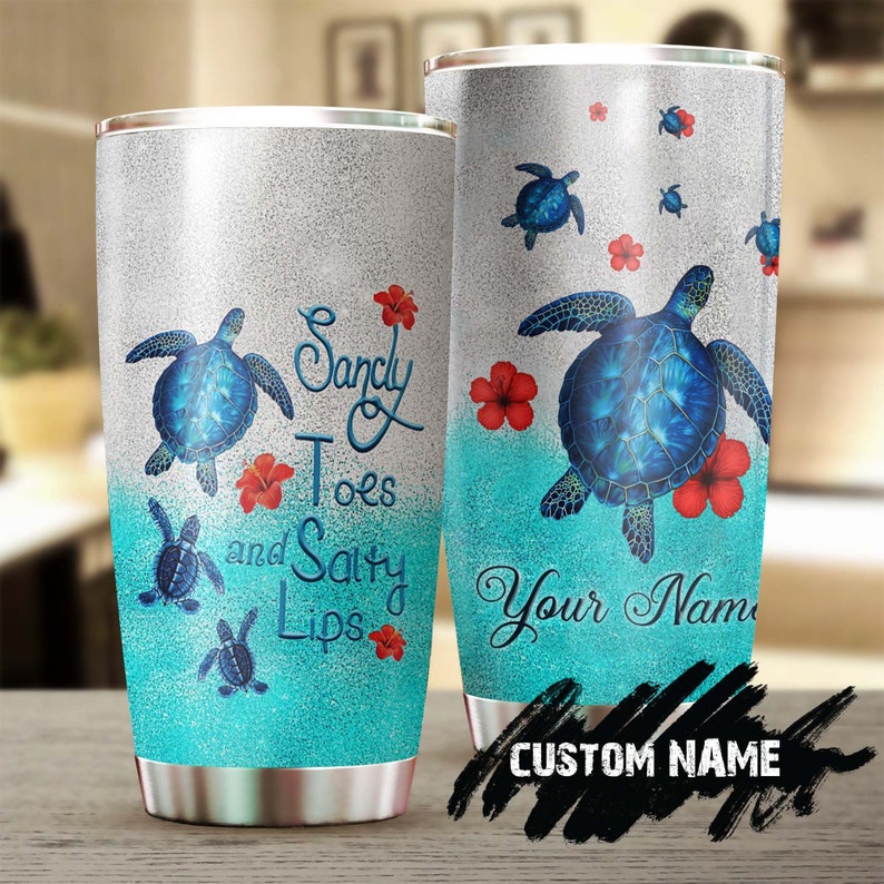 Turtle Sandy Toes Salty Lips Personalized Tumbler-turtle Present-unique Tumbler-birthday Christmas G