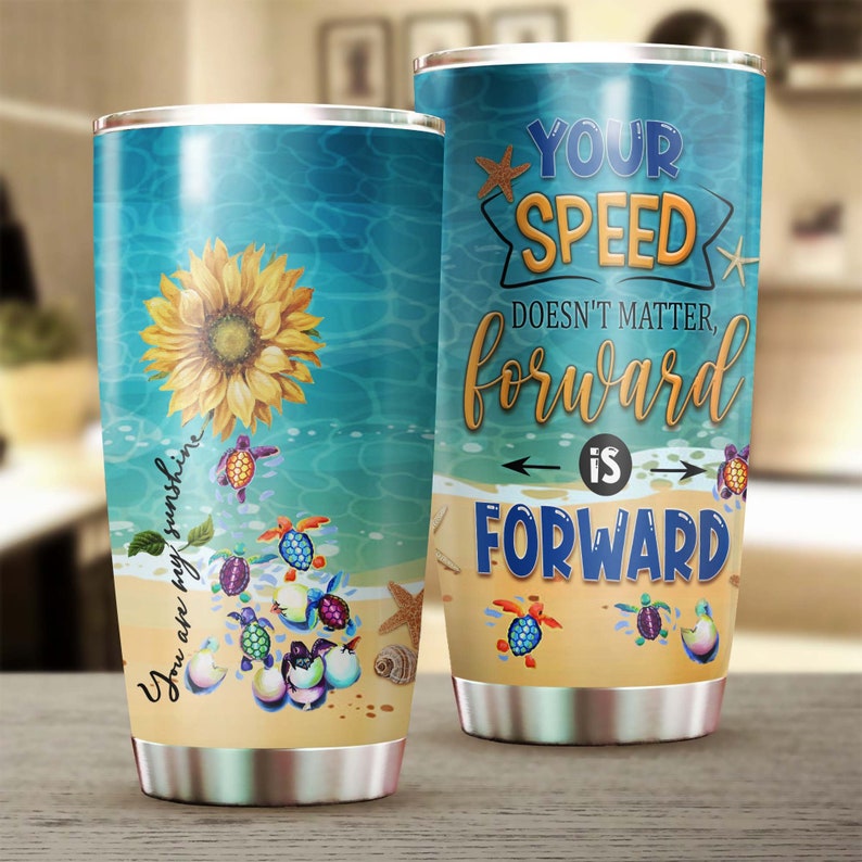 Turtle Speed Doesnt Matter Sunflower Stainless Steel Tumbler- Turtle Present- Unique Tumbler- Birth