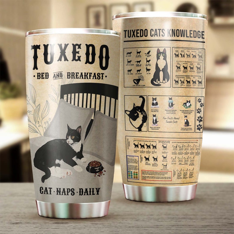 Tuxedo Cat Knowledge Tumbler- Tuxedo Cat Gift- Cat Tumbler- Gift For Cat Mom Cat Dad- Gift For Cat L