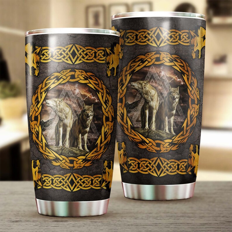 Viking Wolf Steel Tumbler - Wolf Lover Tumbler- Birthday Gift - Gift For Her For Him - Unique Presen