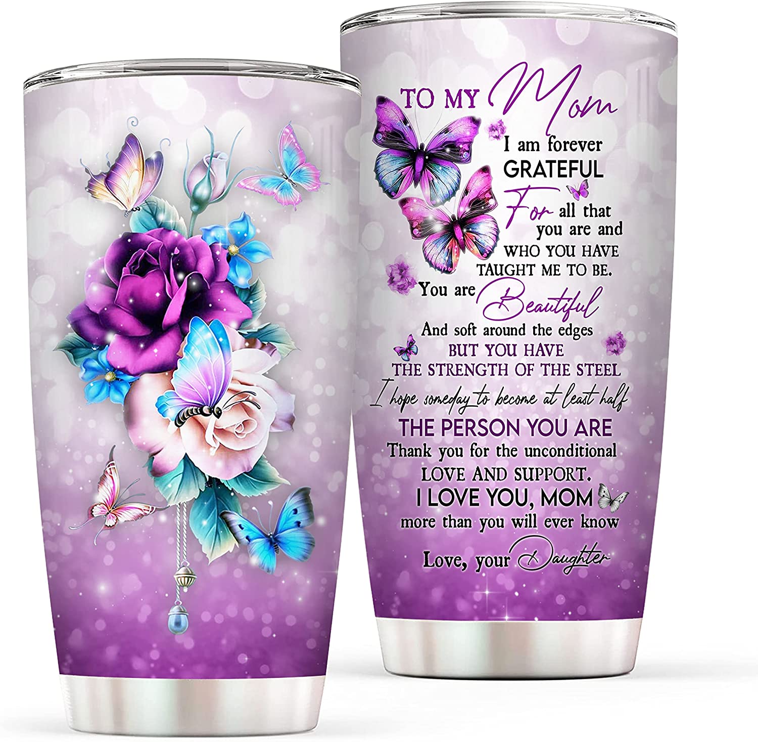 Vprintes To My Mom Tumbler With Lid - 20 Oz Stainless Steel Coffee Tumbler For Women - I Love You Ro