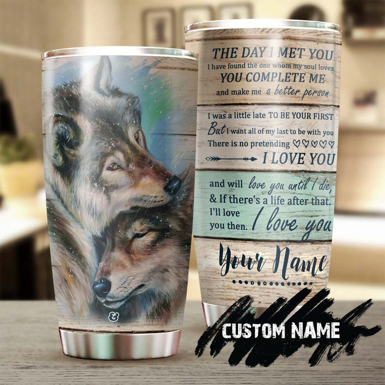 Wolf Couple I Love You Personalized Tumbler - Wolf Lover Tumbler- Birthday Gift - Gift For Her For H