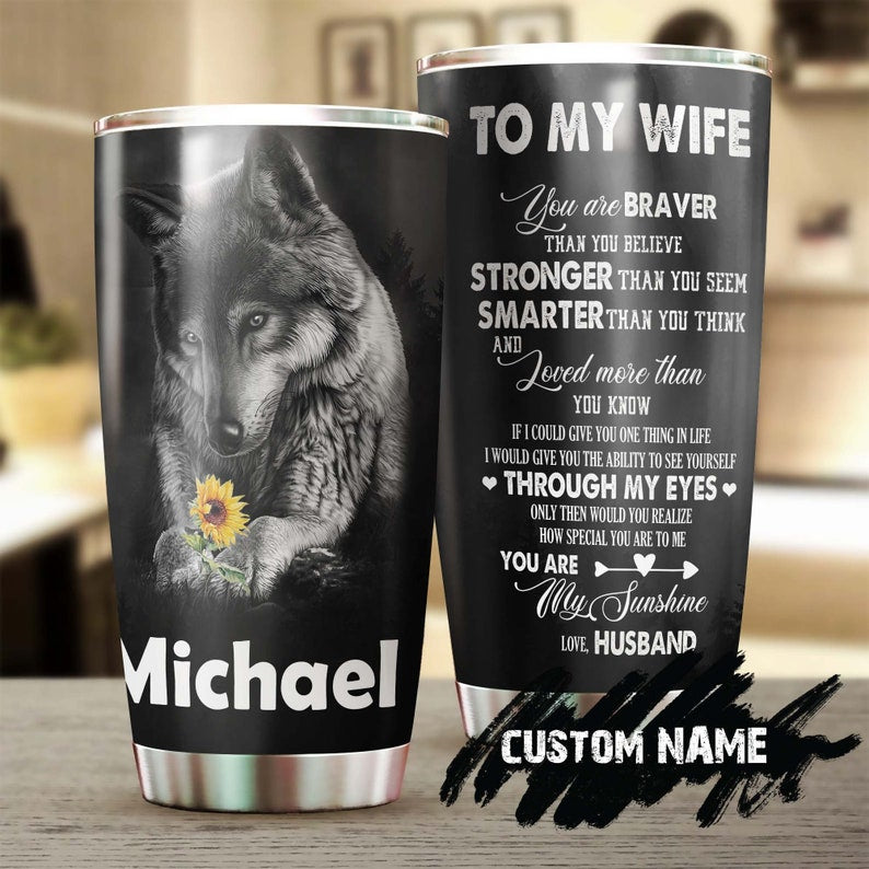 Wolf Couples To My Wife Personalized Tumbler - Wolf Lover Tumbler- Birthday Gift - Gift For Her Gift