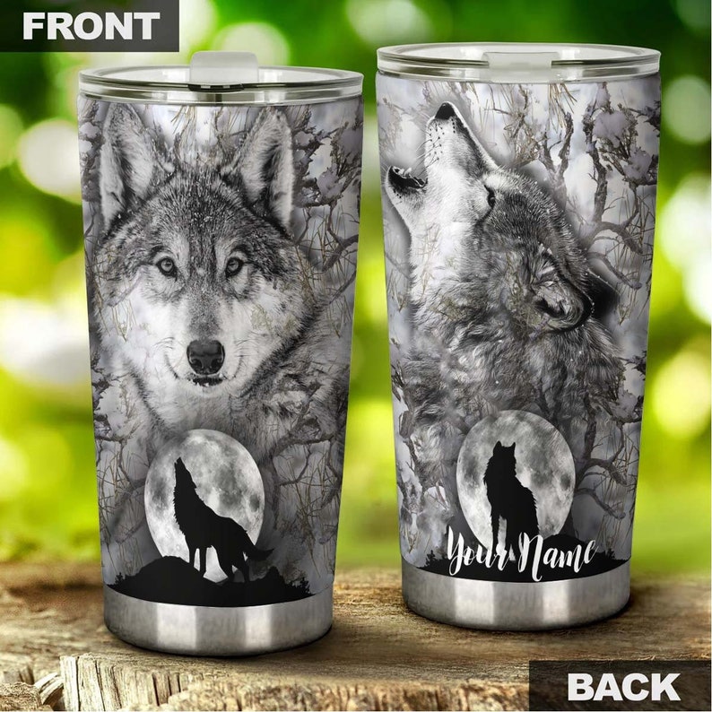 Wolf Howling Up The Moon Personalized Stainless Steel Tumbler - Wolf Lover Tumbler- Birthday Gift -