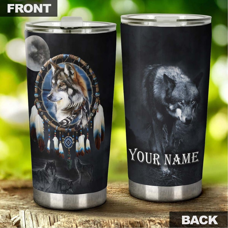 Wolf Native American Dreamcatcher Personalized Tumbler-wolf Lover Tumbler-birthday Gift-gift For Her