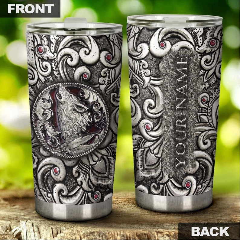 Wolf Silver Style Fancy Personalized Tumbler - Wolf Lover Tumbler- Birthday Gift - Gift For Her Gift