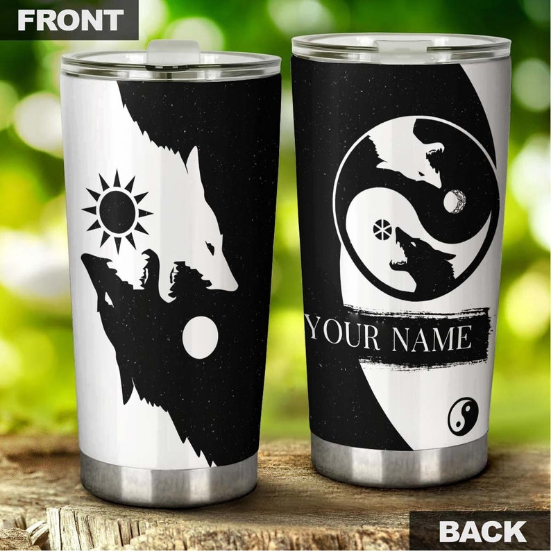 Yinyang Wolf Black White Personalized Tumbler - Wolf Lover Tumbler- Birthday Gift - Gift For Her For