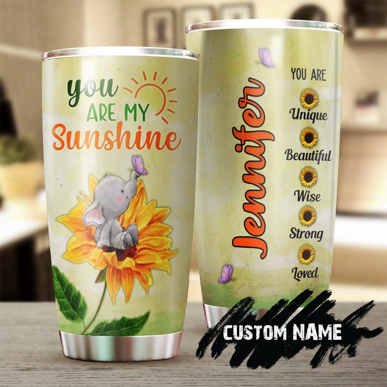 You Are My Sunshine Cute Little Elephant Steel Tumbler -sunflower Tumbler -gift For Sunflower Lover