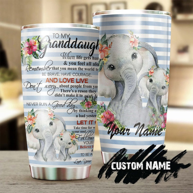 You Mean The World To Me Elephant Personalized Tumbler-granddaughter Tumbler-birthday Gift Christmas